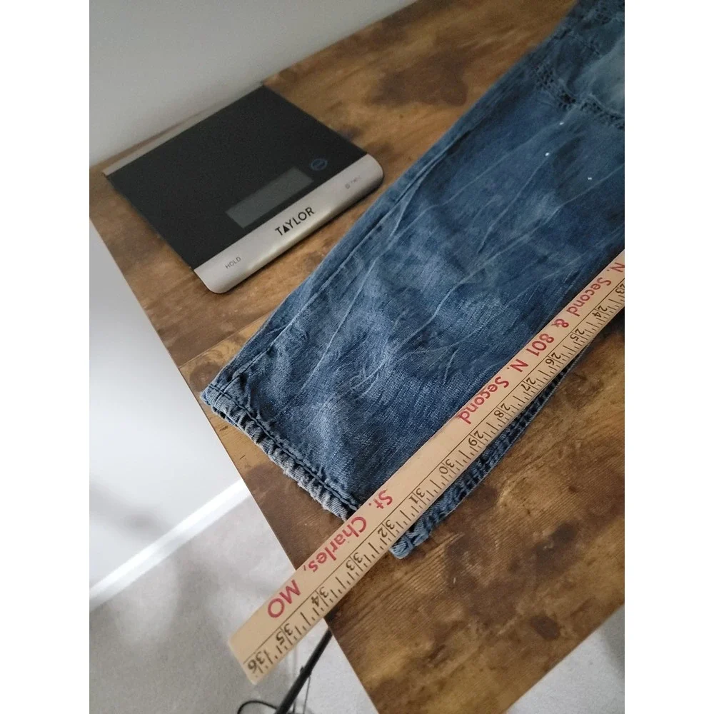 True Religion Moto Slim Big T Jeans Mens 38x32 Blue Biker Distressed Y2K Stretch